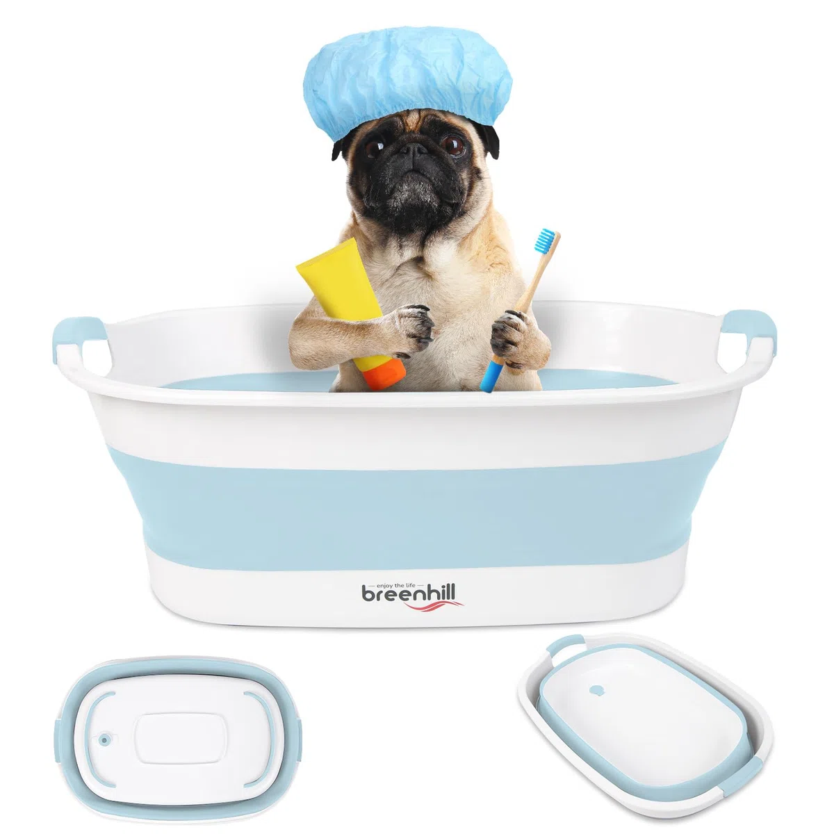 Bañera plegable para perros y gatos pequeños, bañera portátil para cachorros con tapón de drenaje de agua, bañera plegable para mascotas que ahorra espacio para uso en interiores y exteriores, azul