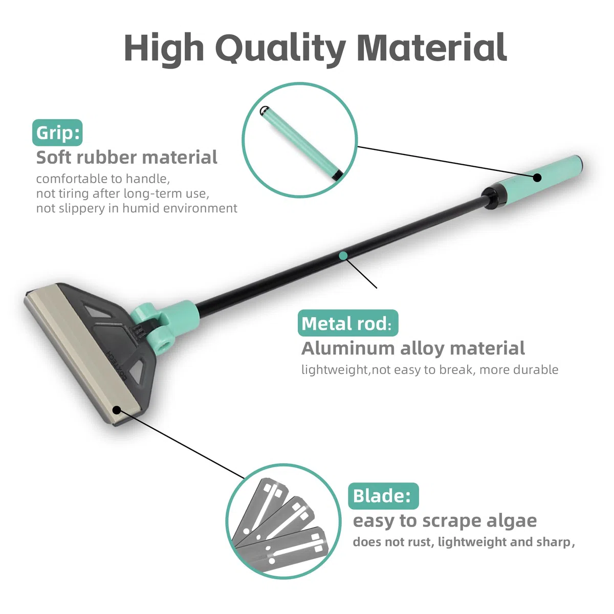UPETTOOLS Rascador de algas para acuarios de cristal, rascador de algas ajustable 2 en 1 con 5 cuchillas de acero inoxidable y cepillo de limpieza, herramientas de limpieza de vidrio de acuario para