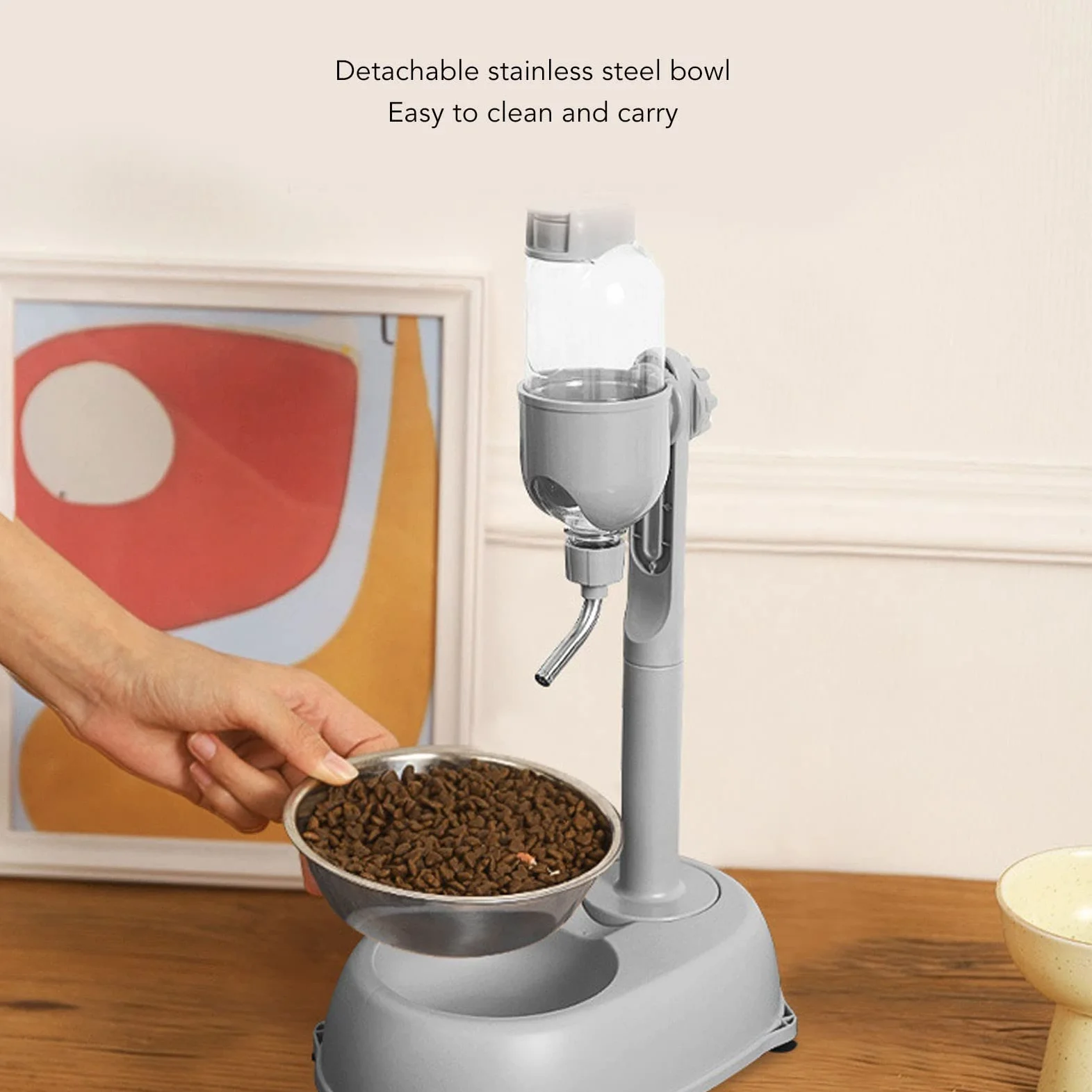 Dispensador de agua para mascotas, cuenco dispensador de agua de pie para mascotas, 2 en 1, 500 ml, altura desmontable multifuncional, poste de agua automático con soporte para perros y gatos