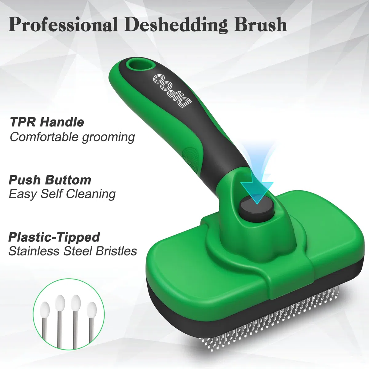 Dipoo Cepillo autolimpiante para perros y gatos, cepillo para gatos que no daña la piel, cepillo de aseo para perros, cepillo para quitar el pelo, cepillo para cachorros para perros peludos, verde