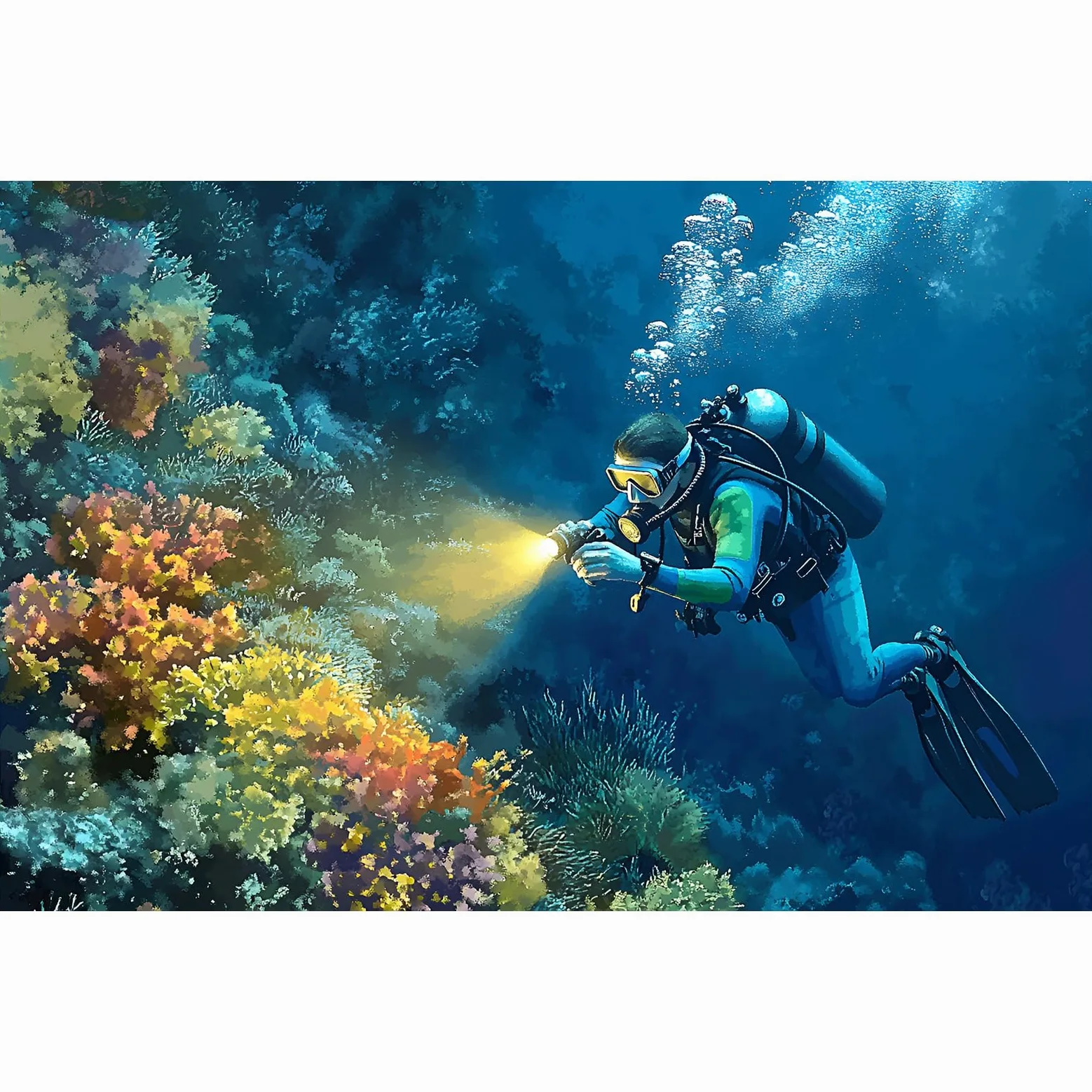 Fondo de acuario submarino para pecera (60 x 150 cm, buceador)