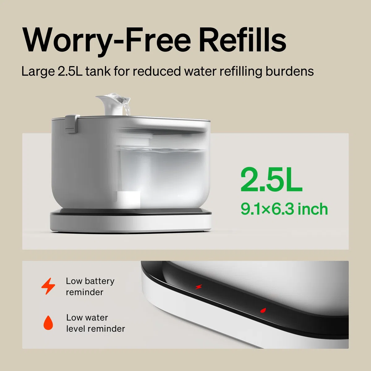 PETLIBRO - Fuente de Agua para Gatos, Inalámbrica, Funciona con Pilas, 2.5L/84 onzas, para Interiores, con Bandeja de Acero Inoxidable