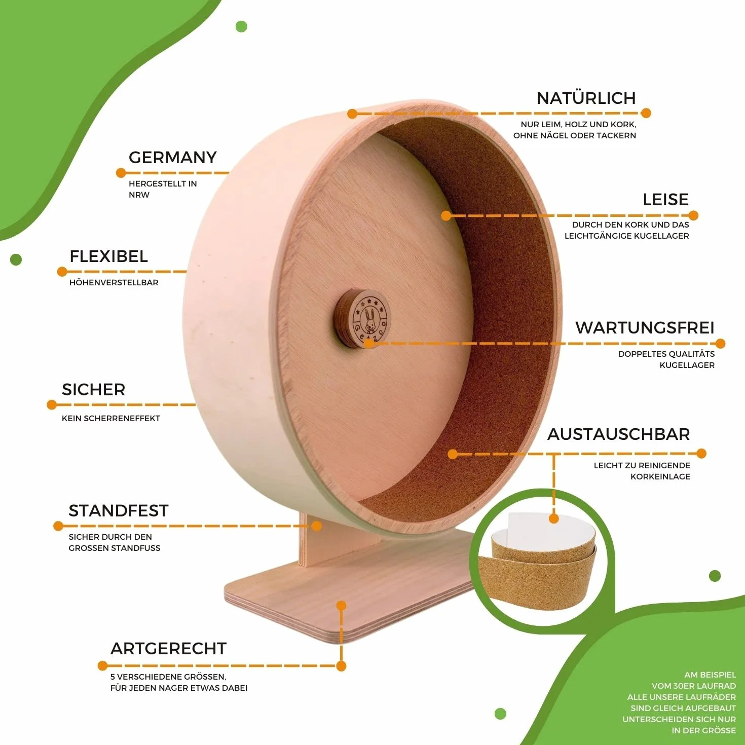 Diámetro 30 cm getzoo Premium Corcho Rueda (28,4 cm de diámetro Interior, Altura 32 – 44 cm)