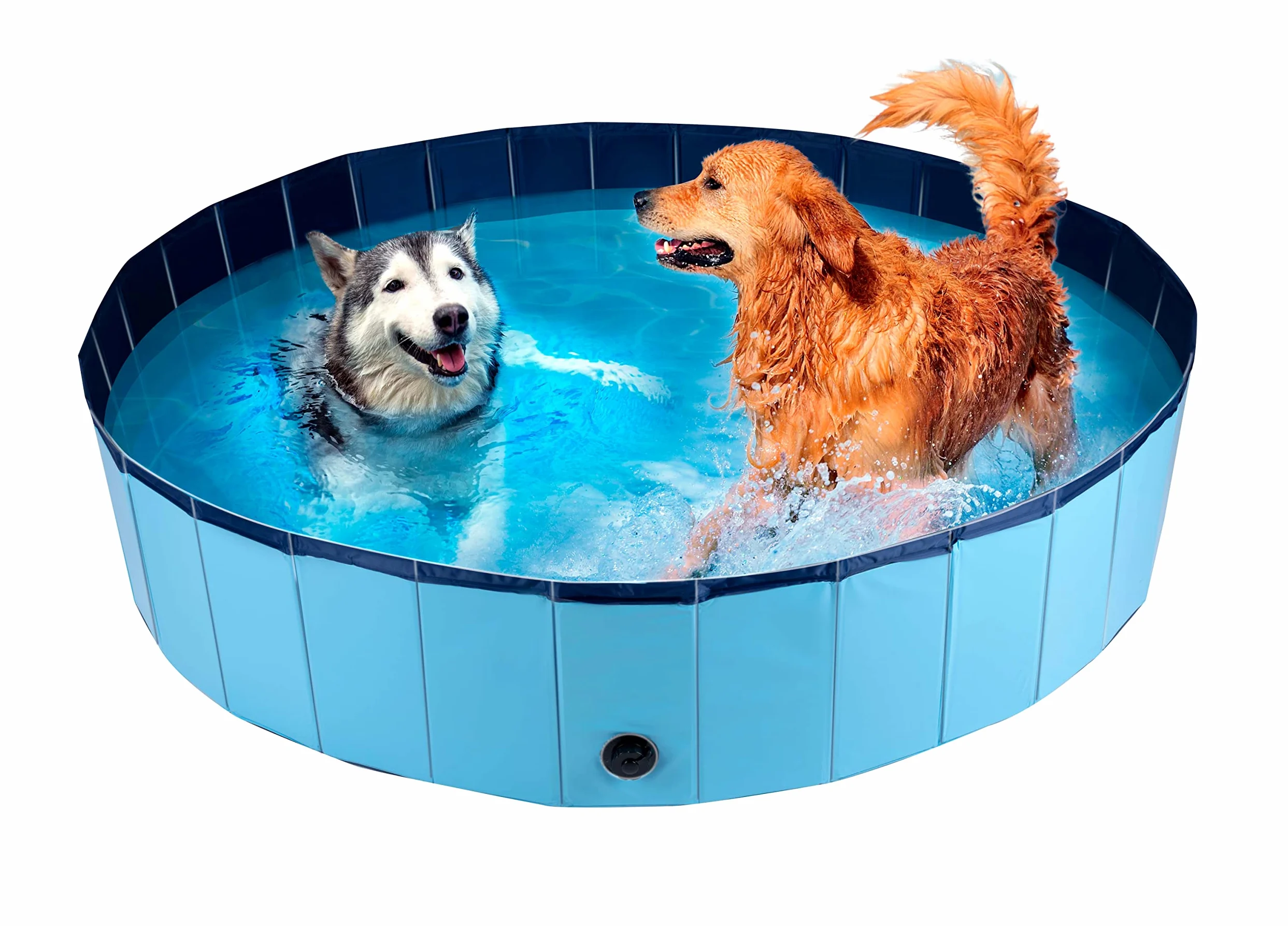 maxxpro Piscina para Perros, 160 x 30 cm, Razas de Perros Grandes, Plegable, Base Antideslizante, con válvula de Drenaje, Color Azul