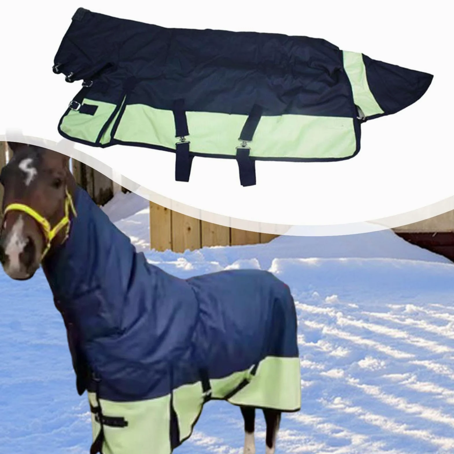 Manta de Invierno para Caballo Impermeable Y Resistente Al Frío Manta Gruesa con Cubre Cuello Cobija de Pastoreo Transpirable Abrigo de Tela Oxford 60