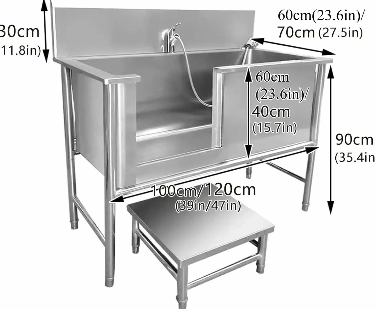 BañEra Para Perros De Acero Inoxidable - EstacióN De Lavado Profesional Para Mascotas, PeluqueríA Canina Y Veterinaria | Incluye Grifo ExtraíBle, Escaleras De Acceso Y Alfombra(100*60*90cm)