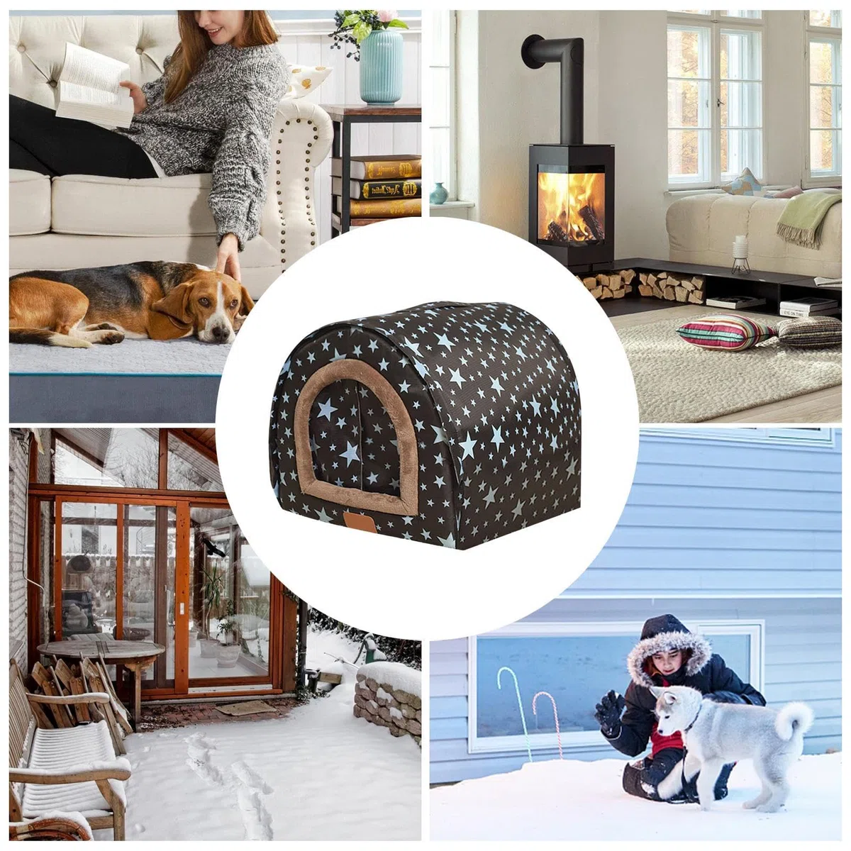 Caseta para perros de interior con puerta | Casa de invierno para mascotas