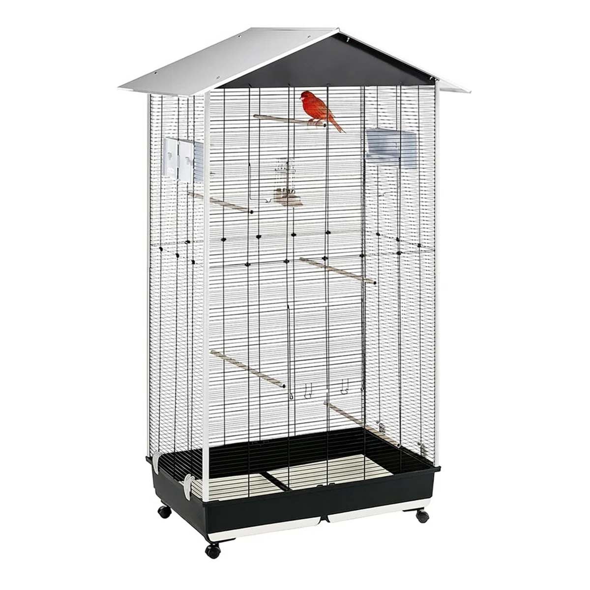 Ferplast Jaula para Pájaros, Aviario Nota Medium Exterior Interior Pájaros, Canarios, Periquitos, Cotorras, Agapornis, de Metal, Todos los Accesorios Comedero Perchas Ruedas, 95 x 64 x h 165.5 cm.