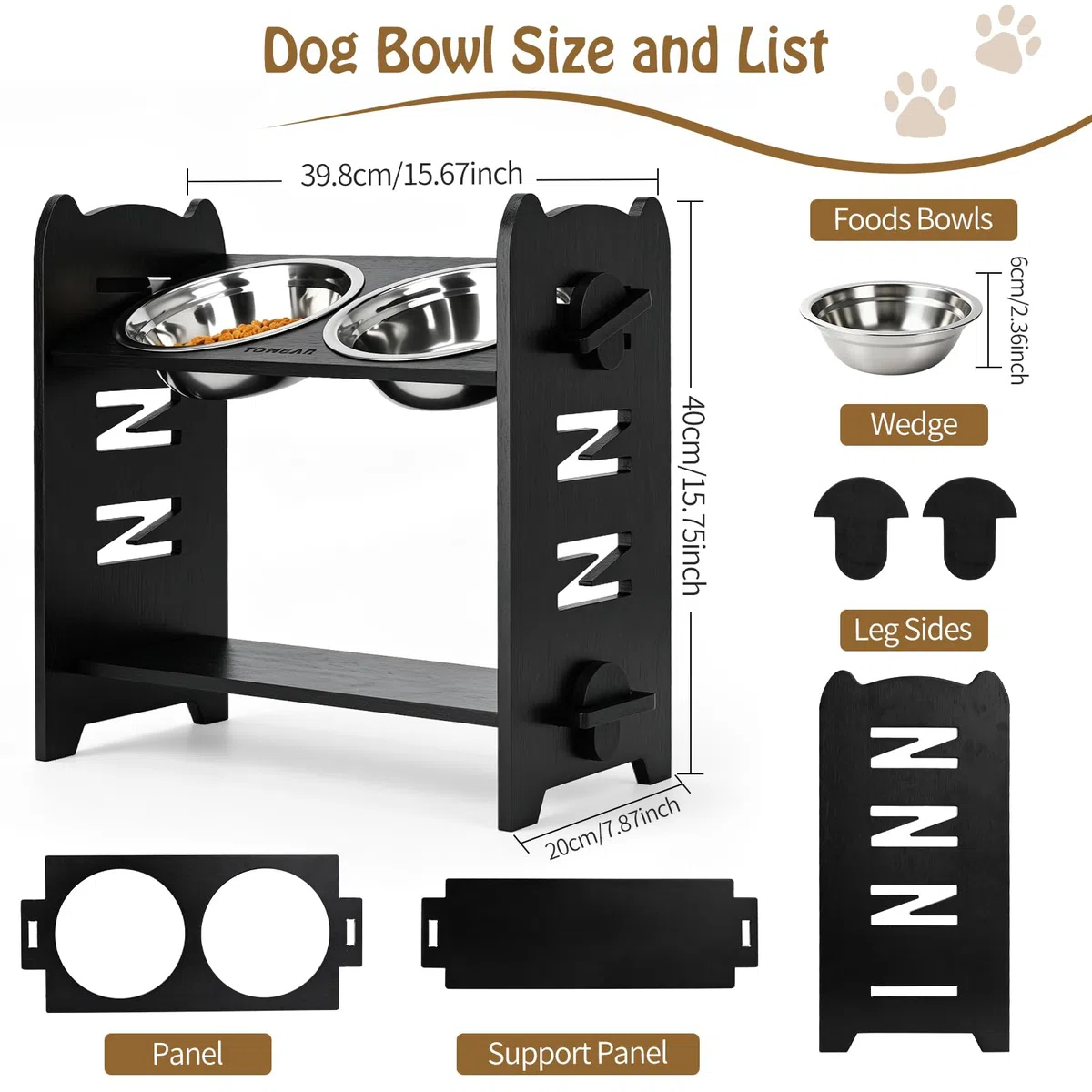 Cuenco elevado para perros, cuencos elevados para perros, 9 niveles ajustables, estación de alimentación de bambú elevada para perros, 2 cuencos de acero inoxidable para mascotas, cuencos para perros