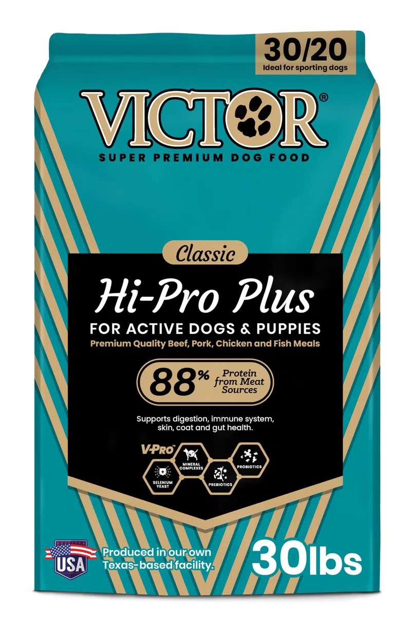 Victor Super Premium Dog Food – Hi-Pro Plus Dry Kibble – High Protein Dog Food con 30% de proteínas – Carne de Res, Pollo, Cerdo, Comida de Pescado, sin Gluten – para Perros y Cachorros Activos de