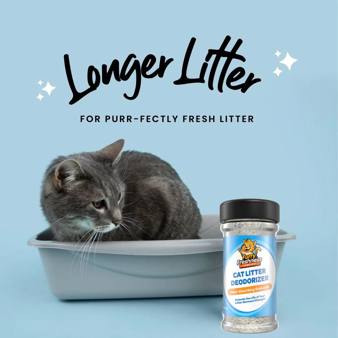 FurryFreshness Desodorante de arena para gatos y eliminador de olores de caja de arena, funciona con todas las camadas para aumentar la vida útil de tu arena, fabricado en Estados Unidos, no tóxico