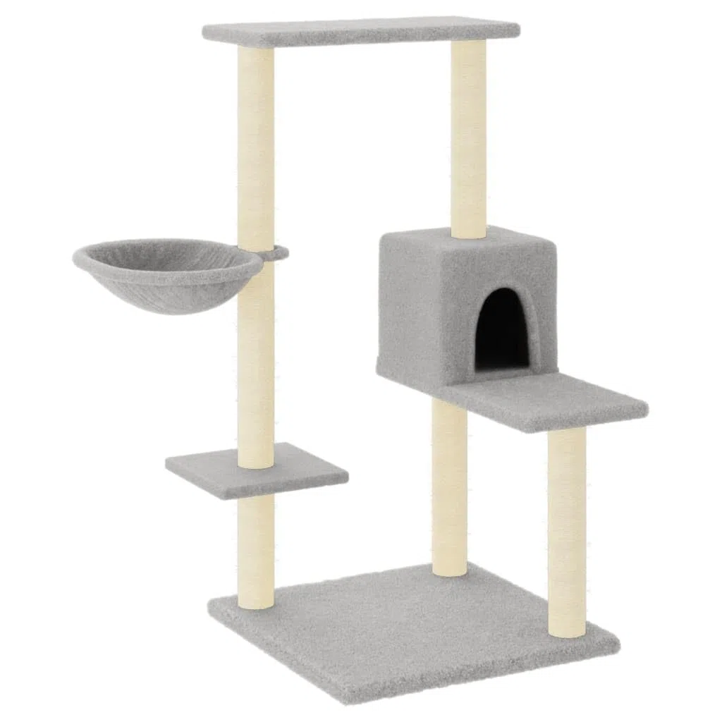 ShGaxin Rascador para Gatos con Postes de sisal Gris Claro 95 cm, Rascador Gato, Arbol Rascador para Gatos, Gatos Accesorios, Torre Gatos, Arranhador para Gatos, Casa para Gatos