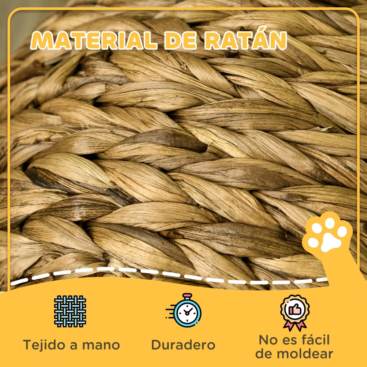 PawHut Cama para Gatos de Mimbre Desmontable 40x37x51 cm Marrón y Beige | Cueva para Gatos, con Cojín Extraíble