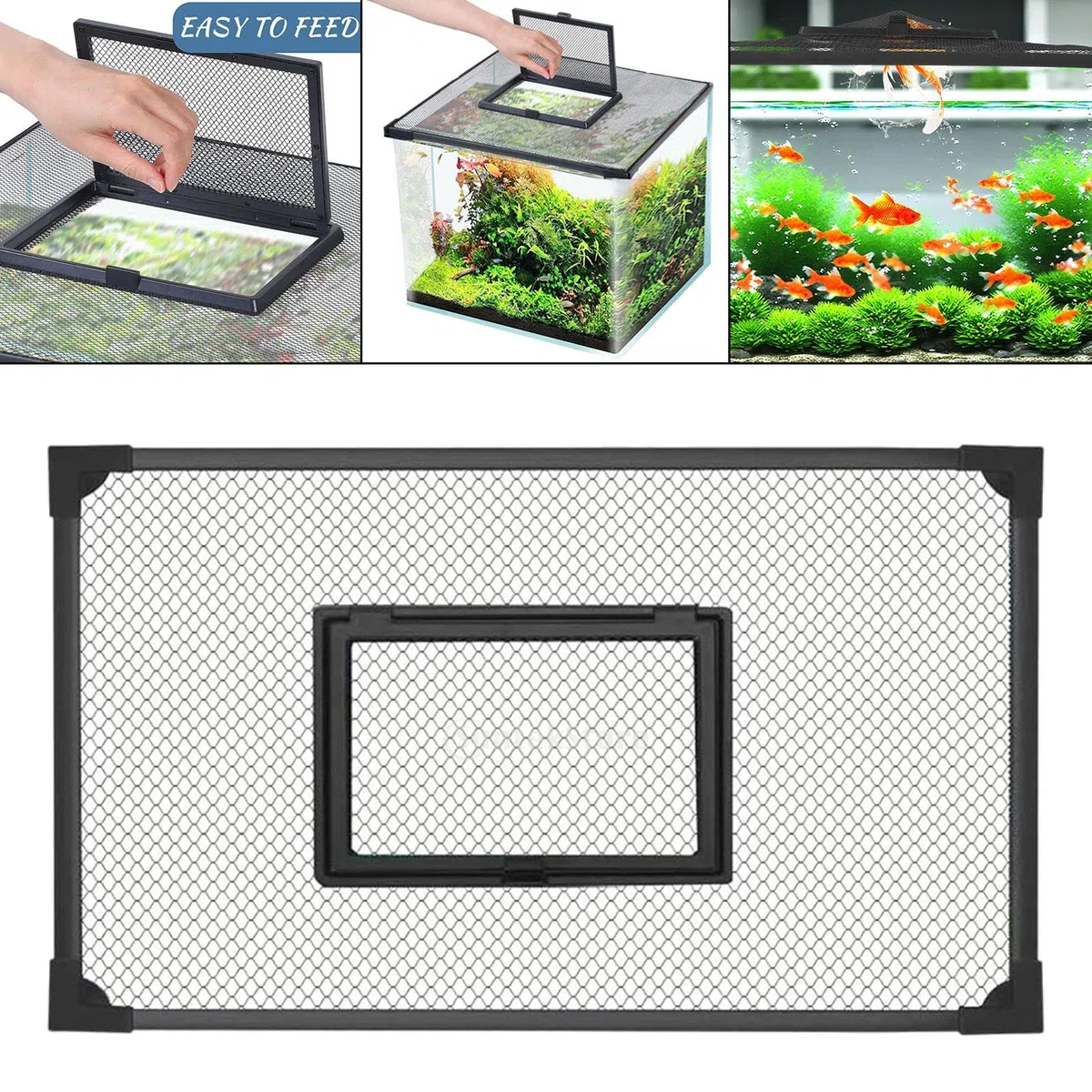 Red Antisaltos para Acuario, Protectora Y Resistente a Desgarros, con Ventana de Alimentación, Orificios de 5 Mm, Malla Fina, Tapa para Acuario DIY