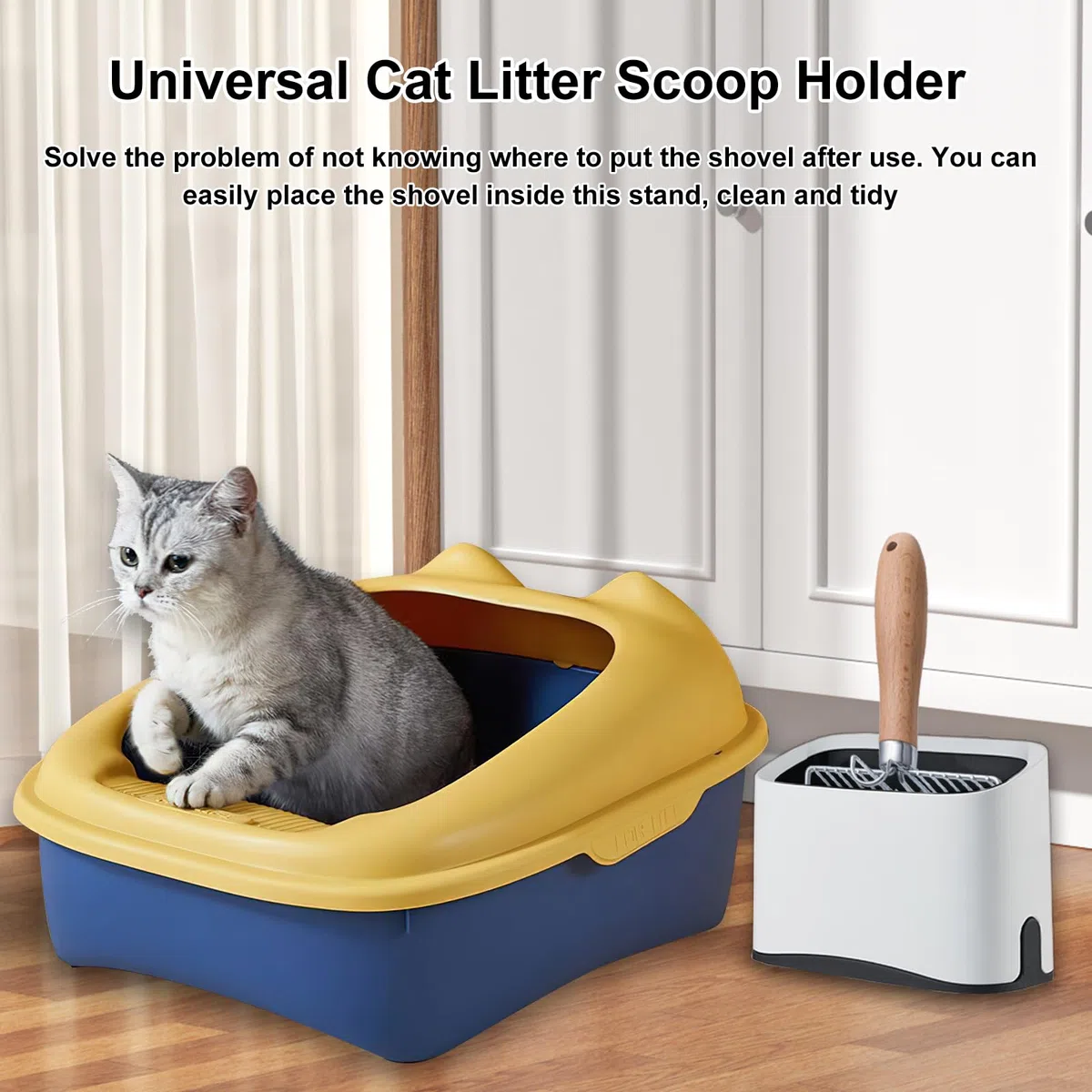 Soporte universal para pala de arena para gatos, almacenamiento universal para cualquier pala de gatitos, soporte extraíble duradero con 2 rollos de bolsas de basura, adecuado para la mayoría de las