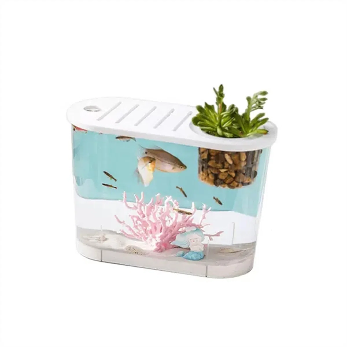 Pecera Pecera Pequeña Micro Paisaje Transparente Pecera Grande Ecológica Hogar con Tapa Escritorio Ovalada se Pueden Plantar Plantas Acuáticas Acuario(Pequeño)