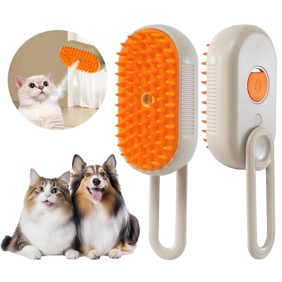 Cepillo de vapor para gatos, 3 en 1, cepillo de vapor autolimpiante para eliminar el pelo enredado y suelto, cepillo de vapor para gatos y perros para masajes