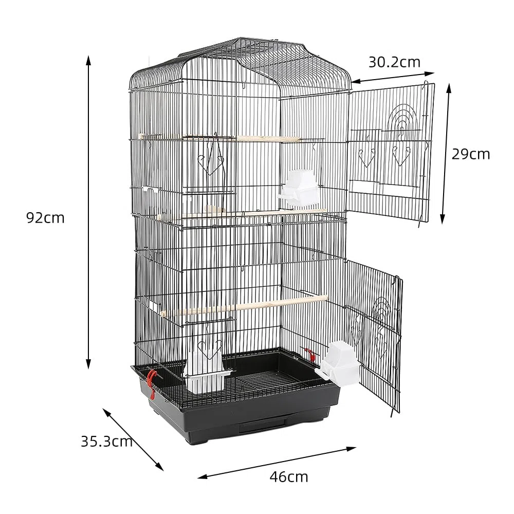 Jaula de cría para pájaros Solid Cage Pájaro sobre pie Aviario para pájaros interior/exterior, jaula de aves aves aves para periquito canario (negro, 46 x 36 x 92 cm)