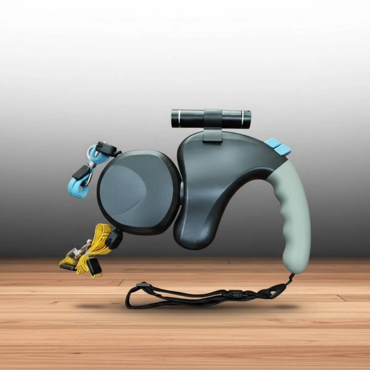 Correa Doble para Perros Correa Retráctil Doble Correa Bifurcada Correa Extensible con Rotación Completa 360 Grados Linterna Desmontable y Empuñadura, Gris