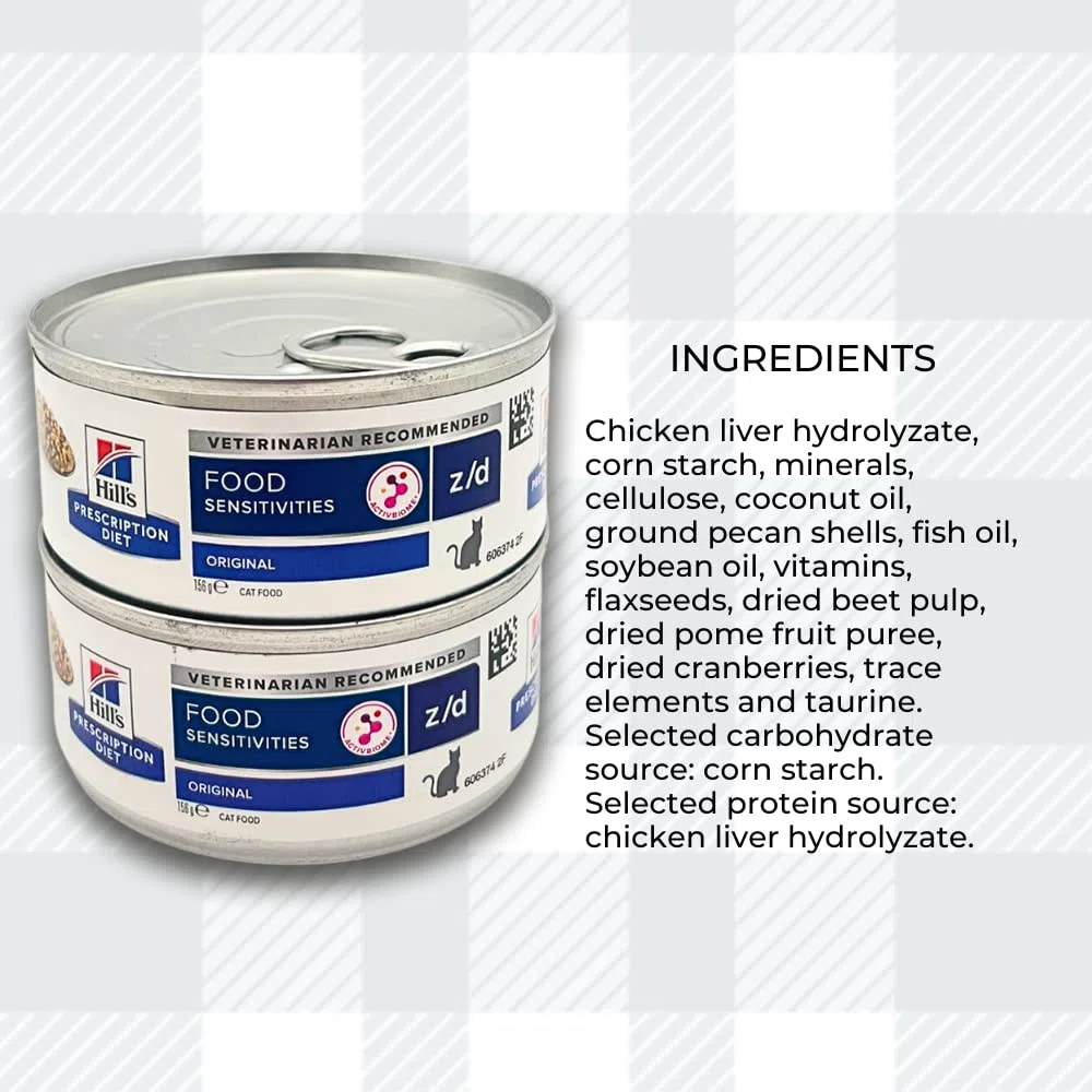 AETN Creations Z/D Alimento Húmedo para Gatos con Sensibilidad Alimentaria, Paquete de 12 Latas de 156g, con Golosina y Juguete para Gato de AETN