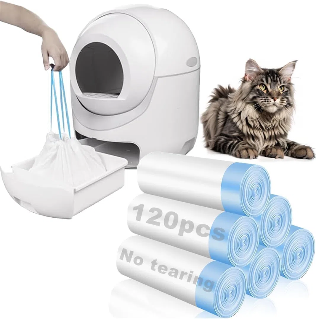 Ameroliy Sacos de Arena para Gatos, Bolsas de Basura Autolimpiables Compatibles con Robot de Arena 3 y 4, 10-12 Galones (120 Unidades)