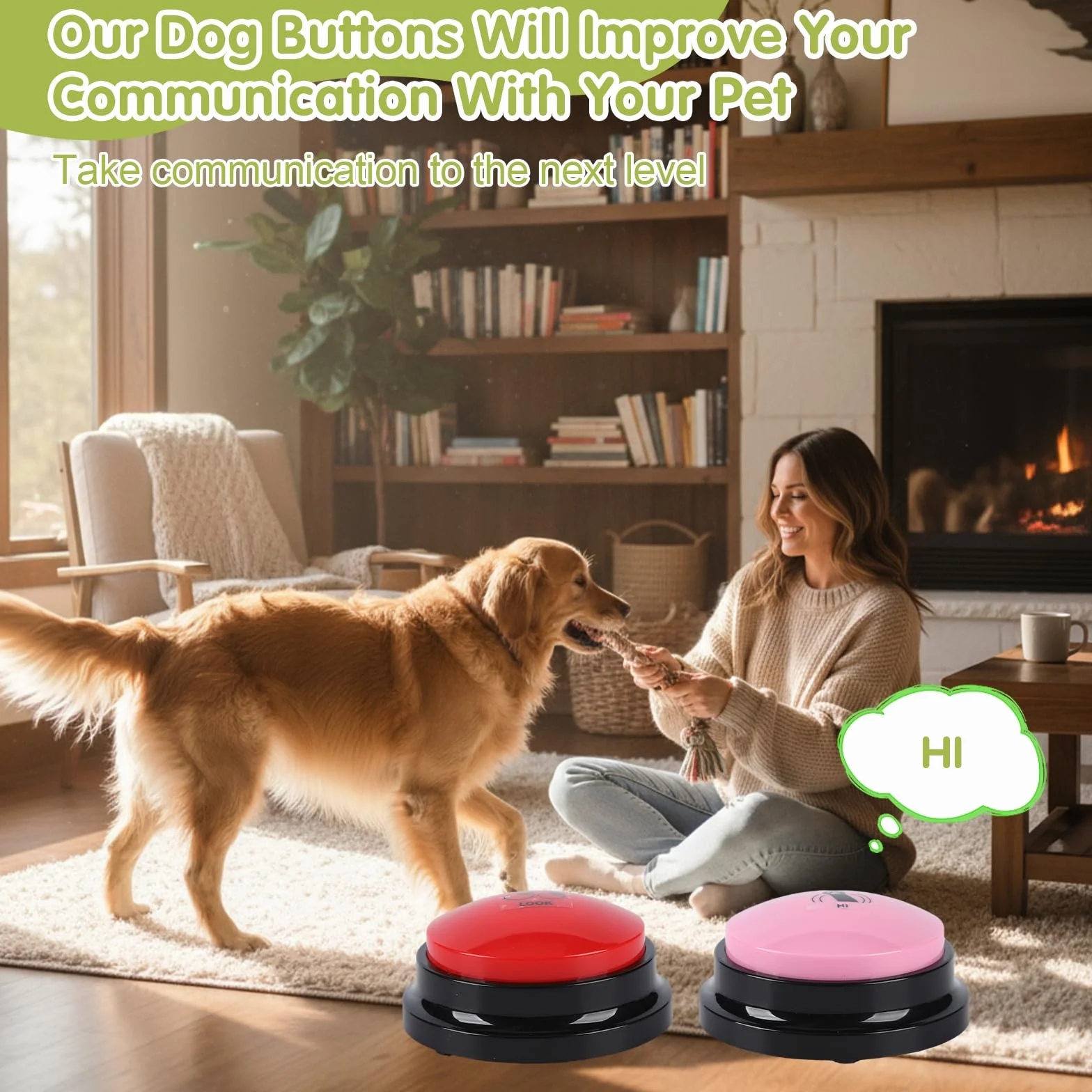 Botones para Comunicación Perro 10 Botones para Hablar Inicio 30S HD Botones de Entrenamiento con Alfombrilla Antideslizante Impermeable + 50 Pegatinas Escenales | Botón de entrenamiento para perros, alfombrilla impermeable + adhesivo de entrenamiento par