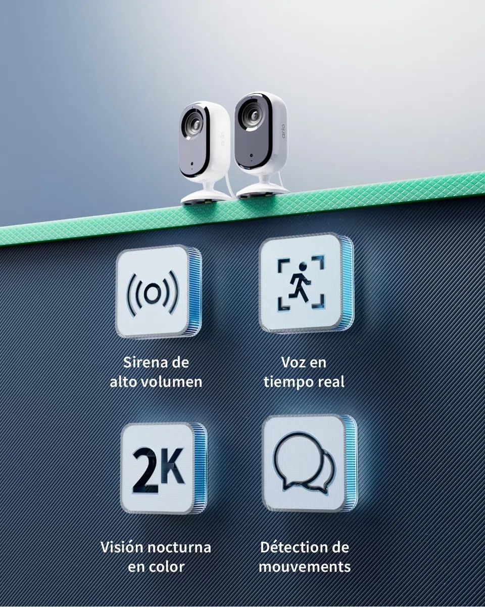 Arlo Essential 2 Indoor 2K Cámara WiFi Interior 2K para Mascotas, visión Nocturna, Audio bidireccional, Obturador de Lente, Blanca