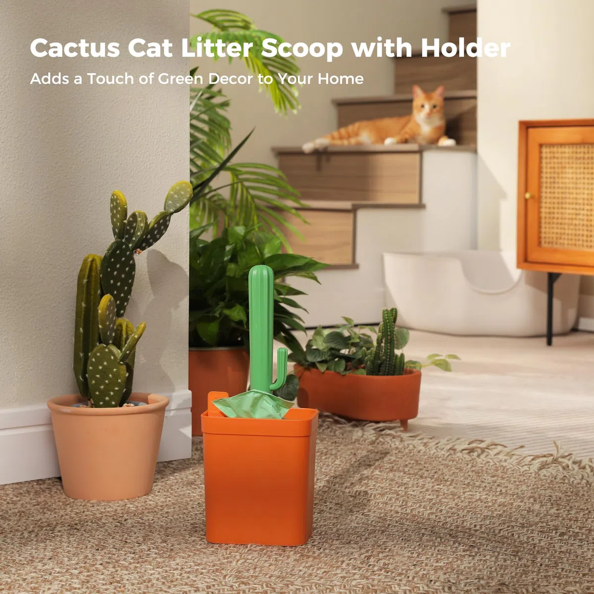 MUTTROS Cuchara de arena para gatos con 2 cucharas compostables reemplazables, pala de arena con soporte para caja de arena, el tamiz para gatos incluye 1 rollo de bolsas de arena para gatos y bolsa