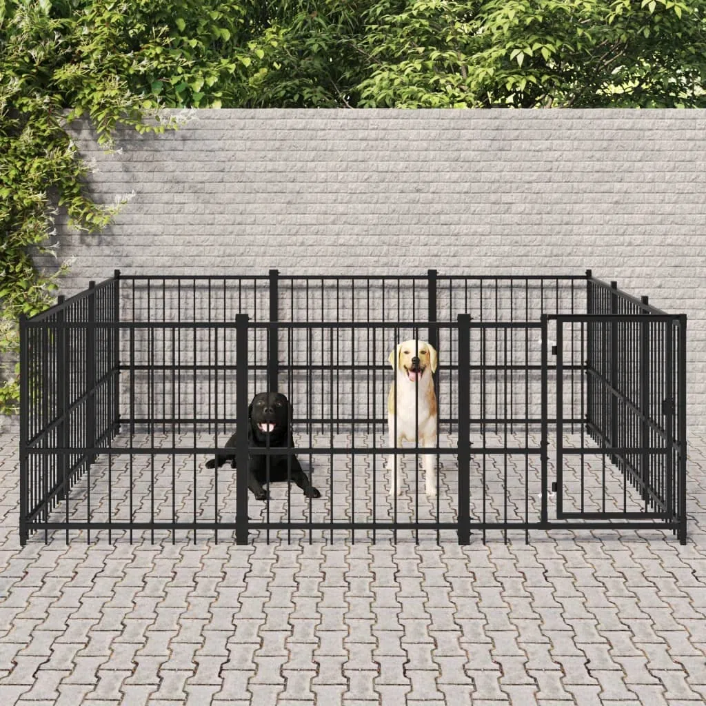 Perrera para perros exterior de acero con recubrimiento en polvo, 8,47 m², para jardín, con puerta giratoria para cachorros, caseta para perros, recinto de seguridad y protección