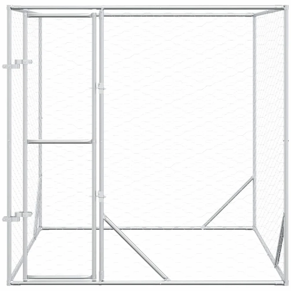 Perrera para perros al aire libre de acero galvanizado plateado 2 x 2 x 2 m con puerta con cerradura, protección segura para perros, cachorros y animales pequeños en el jardín y camping