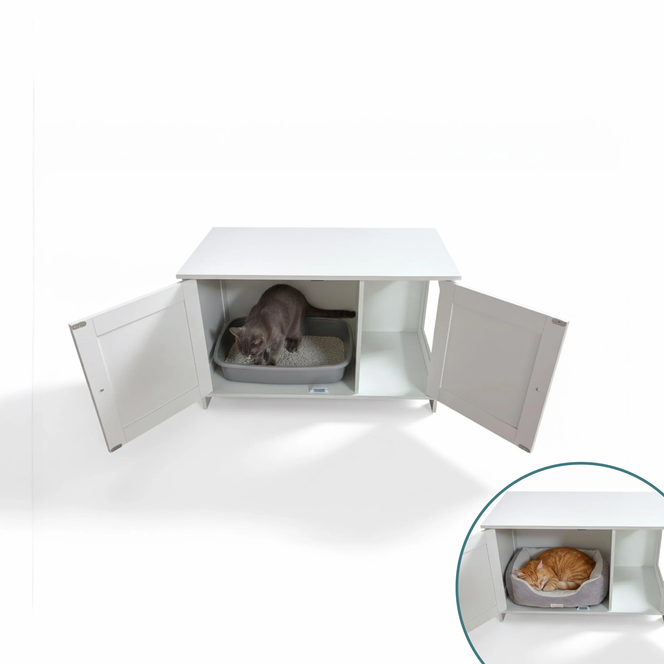 Relaxdays Armario para Gatos con Cerradura, Divisor y Entrada Lateral, HBT 46x78.5x44.5 cm, Blanco