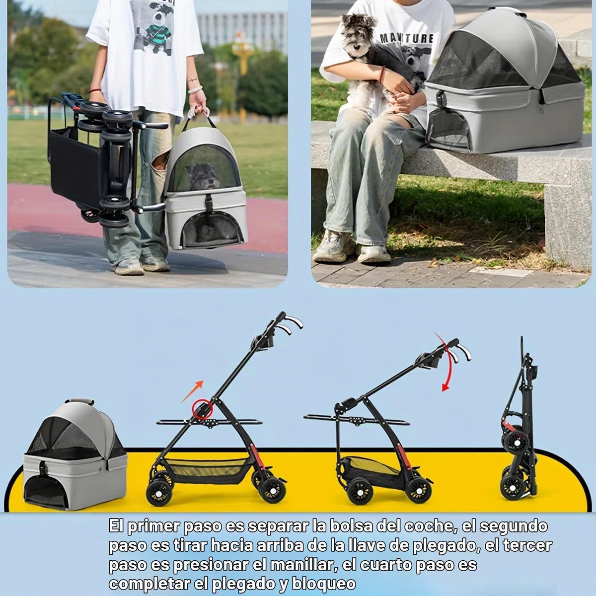 Carrito para Perros y Gatos 3 en 1 Plegable, hasta 20 kg