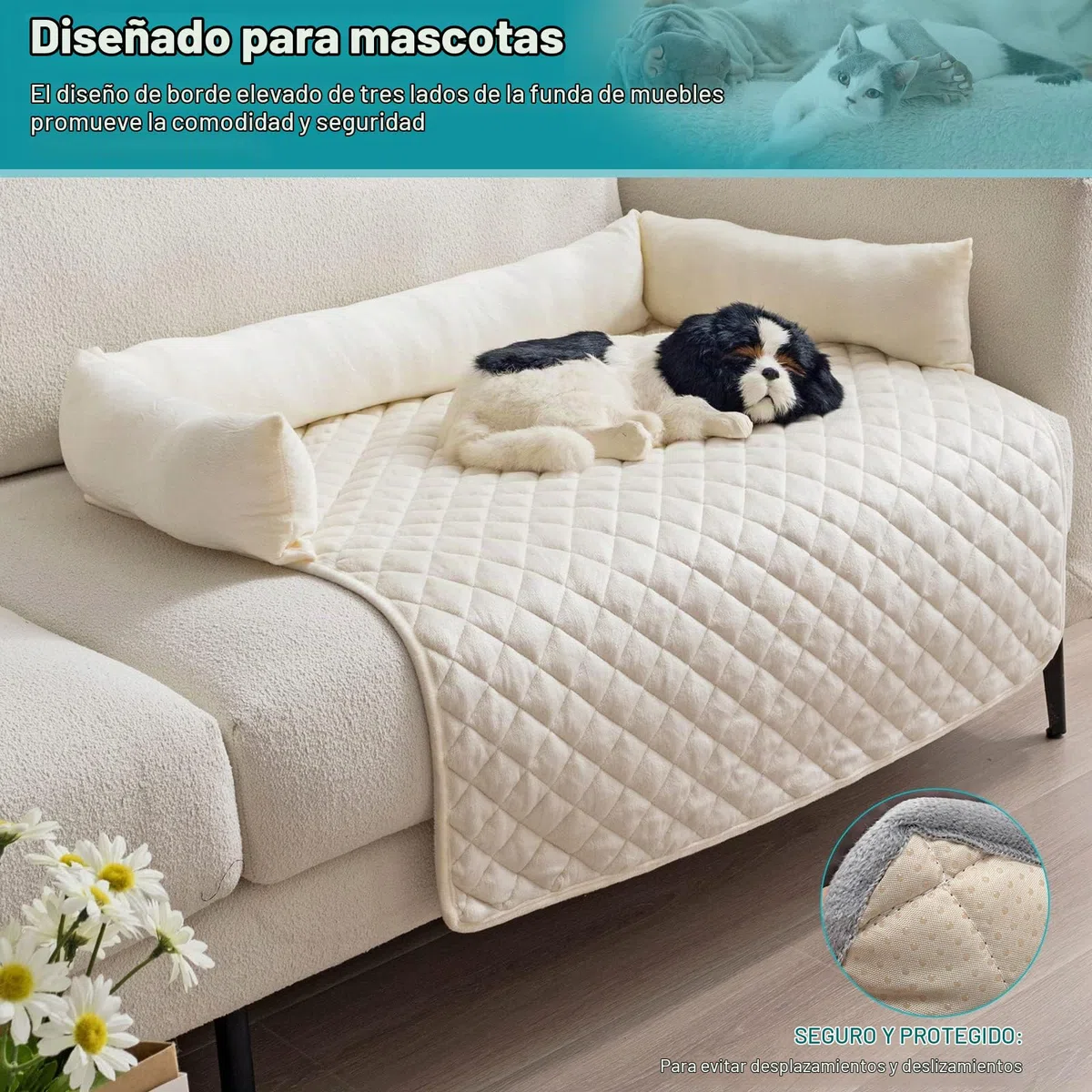 PETCUTE Sofá para Perros Grande y Mediano,Protección para Sofá,Antiestres Cama para Perro de Felpa Suave,Lavable Cojín para Sofá para Mascotas,Colchón para Perros con Fondo Antideslizante,75 * 120cm