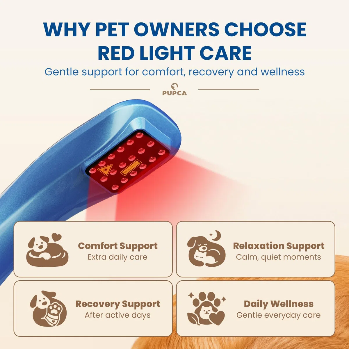 Dispositivo Terapia Luz Roja para Perros y Gatos, 18 * 620nm Dispositivo de Fototerapia para Mascotas Músculos, Cadera & Articulaciones, 2 Modos & Temporizador de 15 Minutos, Uso Diario en Casa