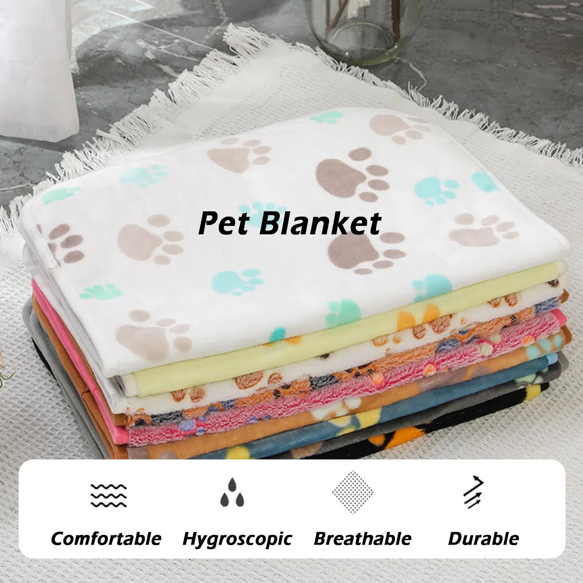 Paquete de 2/4 mantas lavables para perros, mantas de gatos y cachorros, lindas mantas con estampado de patas, tapete para sofá, cama, coche, mantas cálidas para mascotas para perros y gatos