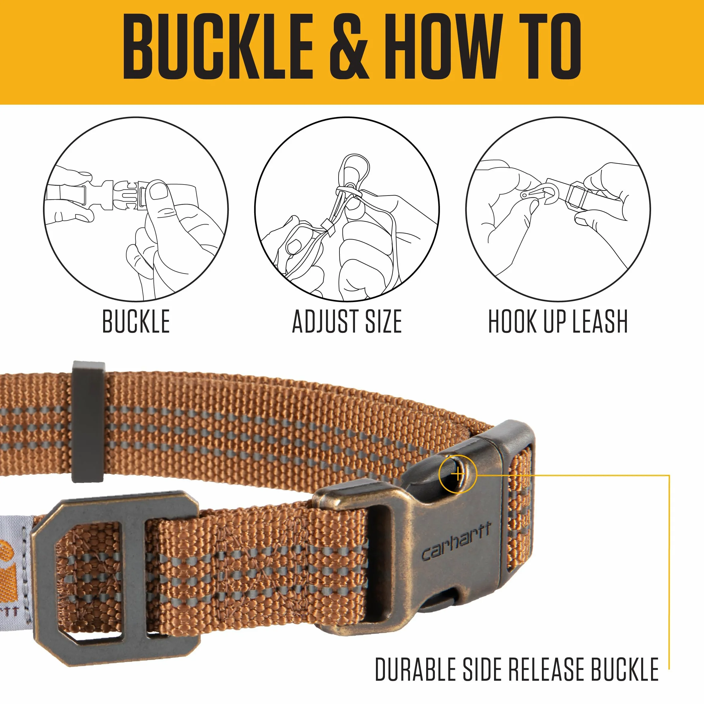 Carhartt - Collar de Nailon Totalmente Ajustable para Perros, Costuras Reflectantes para Mayor Visibilidad, Brillo Coral (Correa de Nylon), Talla L | Correa de nailon, totalmente ajustable con hebilla de liberación lateral duradera y costuras reflectantes