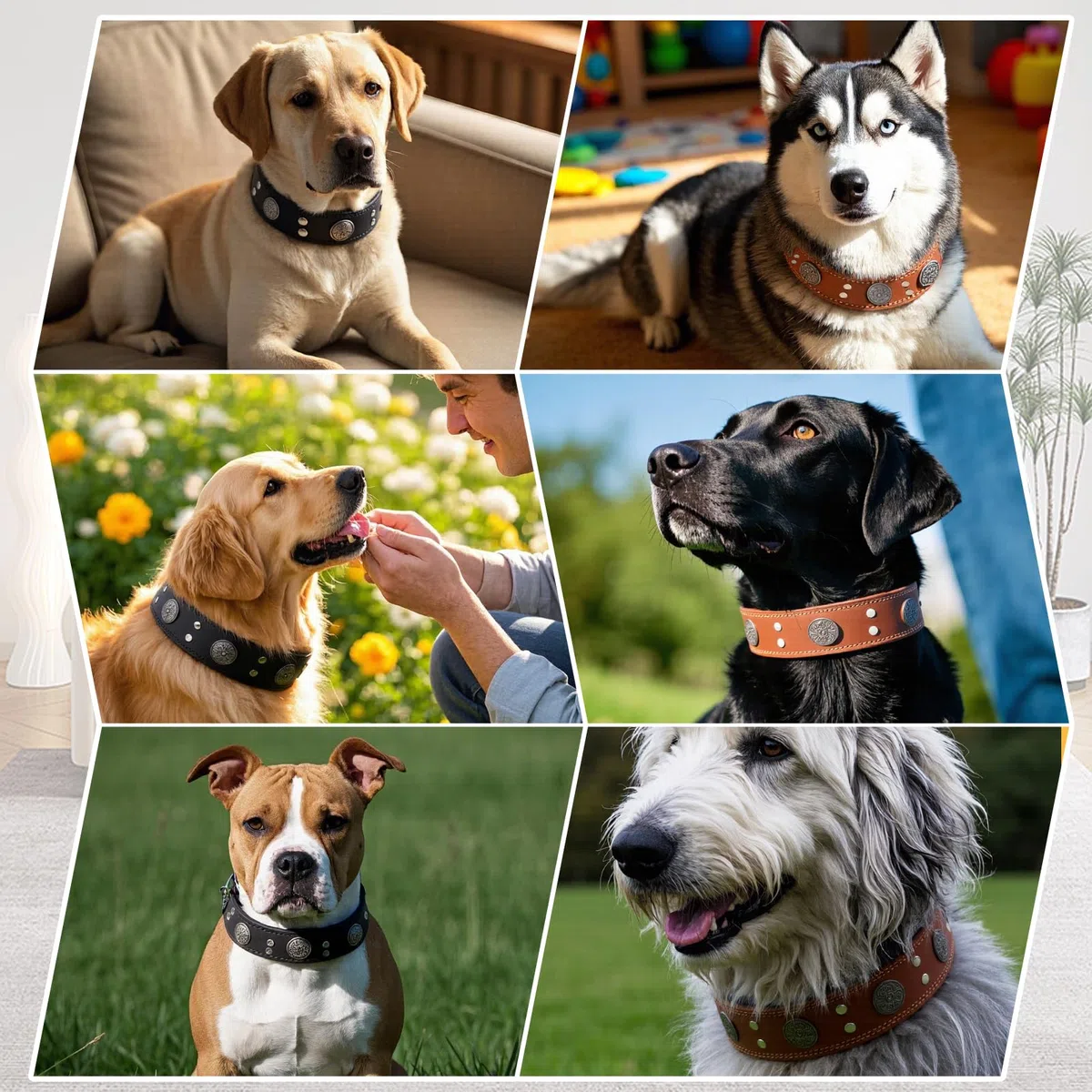 Collar de Cuero para Perros, Collar de Cuero Ancho para Perros de 5cm, Collares de Ajustables con Hebilla metálica, Collar Ancho para Perros de Razas Grandes y Medianas (Talla XL)