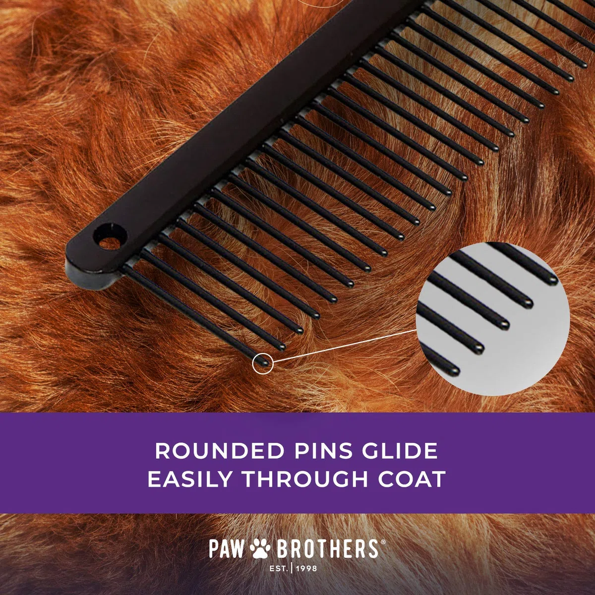 Ryan's Pet Supplies Paw Brothers - Peine estilo galgo para perros, herramienta de aseo de grado profesional, elimina nudos y enredos, teflón verdadero, mango fino/grueso, ergonómico, 7.5 pulgadas