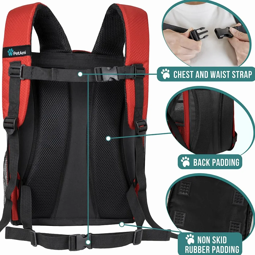 PetAmi Mochila transportadora para perros pequeños y grandes, mascotas, cachorros, mochila de senderismo ventilada para mascotas, bolsa de viaje, mochila para gatos aprobada por aerolíneas, soporte de