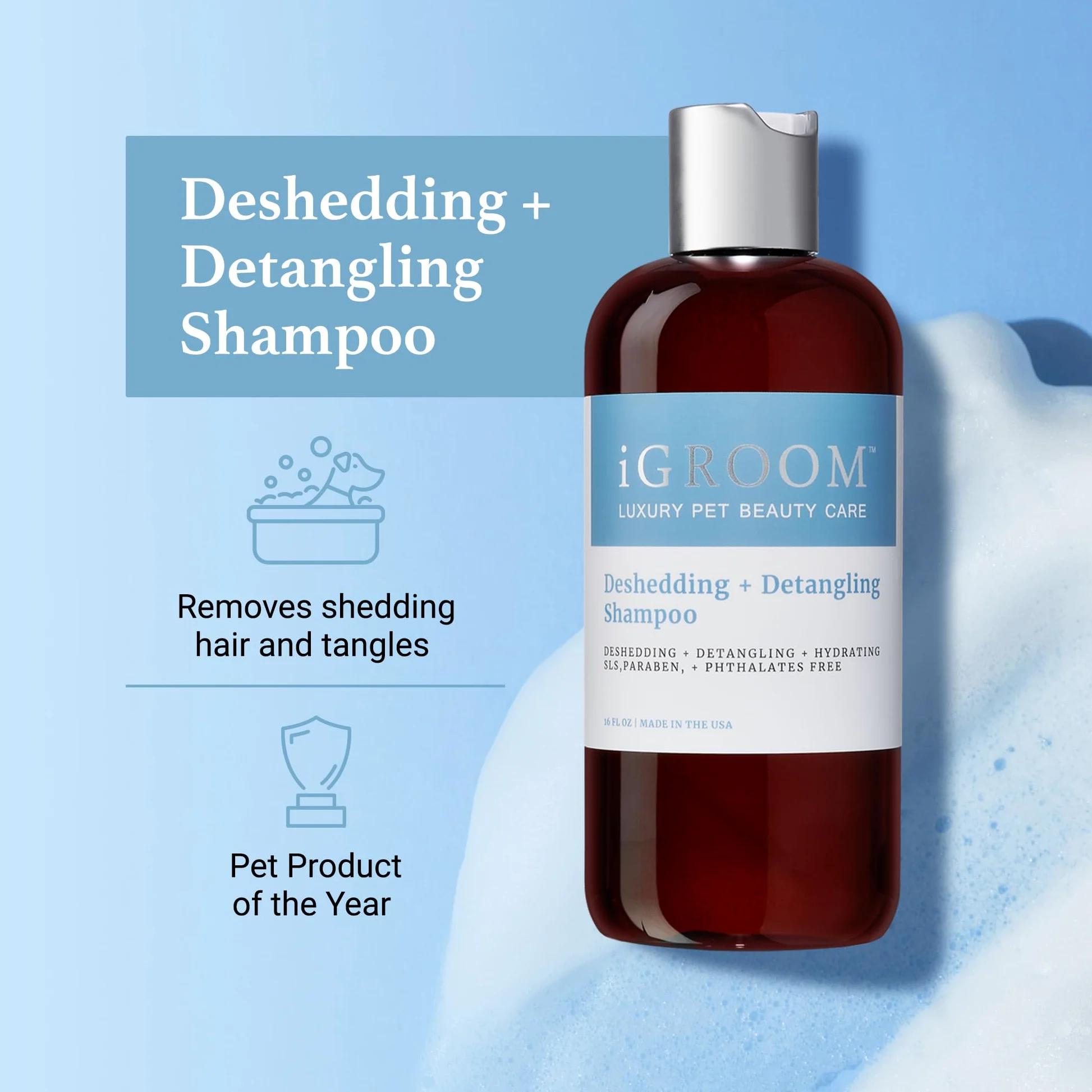 iGroom Champú desenredante y desenredante para perros, cuidado de belleza de mascotas de lujo, afloja los enredos + capa inferior no deseada, añade brillo y volumen, fabricado en Estados Unidos, 3.8 L