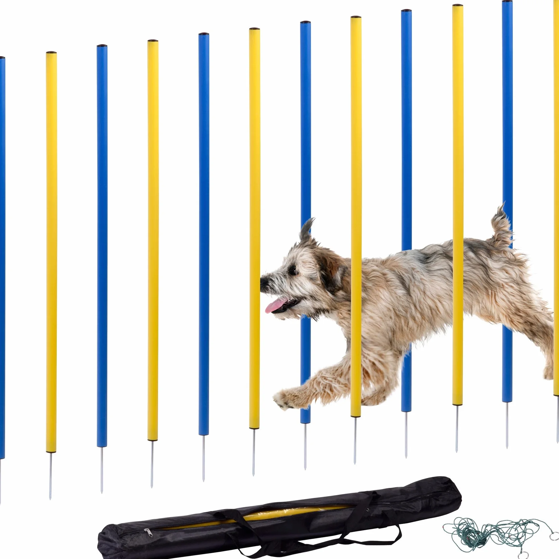 dobar® 50807 Agility Slalom Set 12 Piezas Agility Set para Perros, Barras de Slalom Bicolor para Entrenamiento, Entrenamiento de Habilidades, Altura 110 cm, Azul/Amarillo