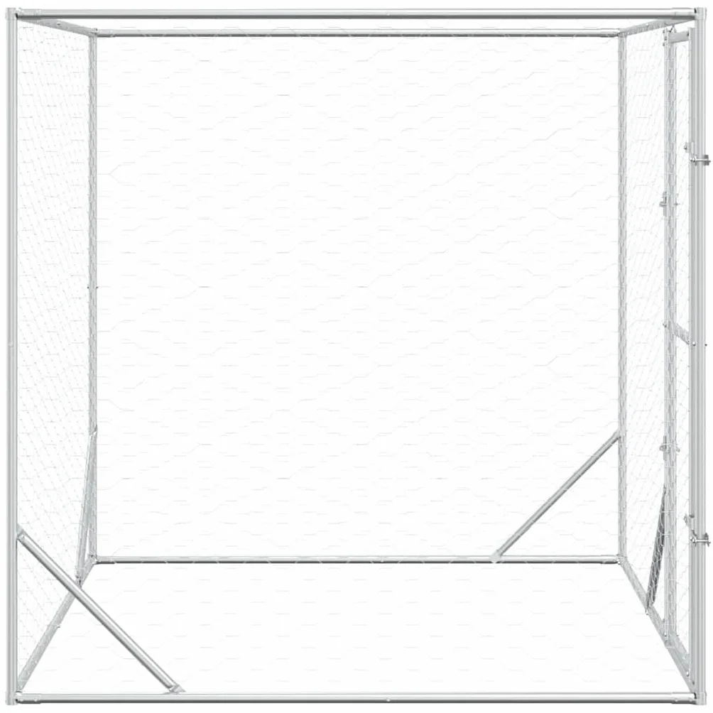 Perrera para perros al aire libre de acero galvanizado plateado 2 x 2 x 2 m con puerta con cerradura, protección segura para perros, cachorros y animales pequeños en el jardín y camping