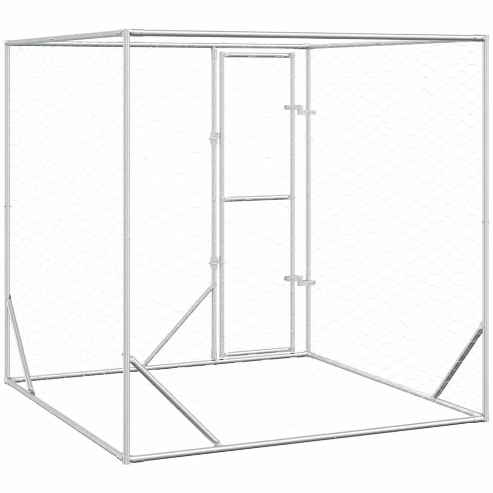 Perrera para perros al aire libre de acero galvanizado plateado 2 x 2 x 2 m con puerta con cerradura, protección segura para perros, cachorros y animales pequeños en el jardín y camping
