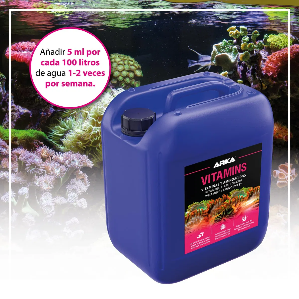 ARKA Vitamins - 5000 ml - Suplemento multivitamínico Incl. aminoácidos para Peces y corales, promueve la Salud y el Bienestar en el Acuario Marino.