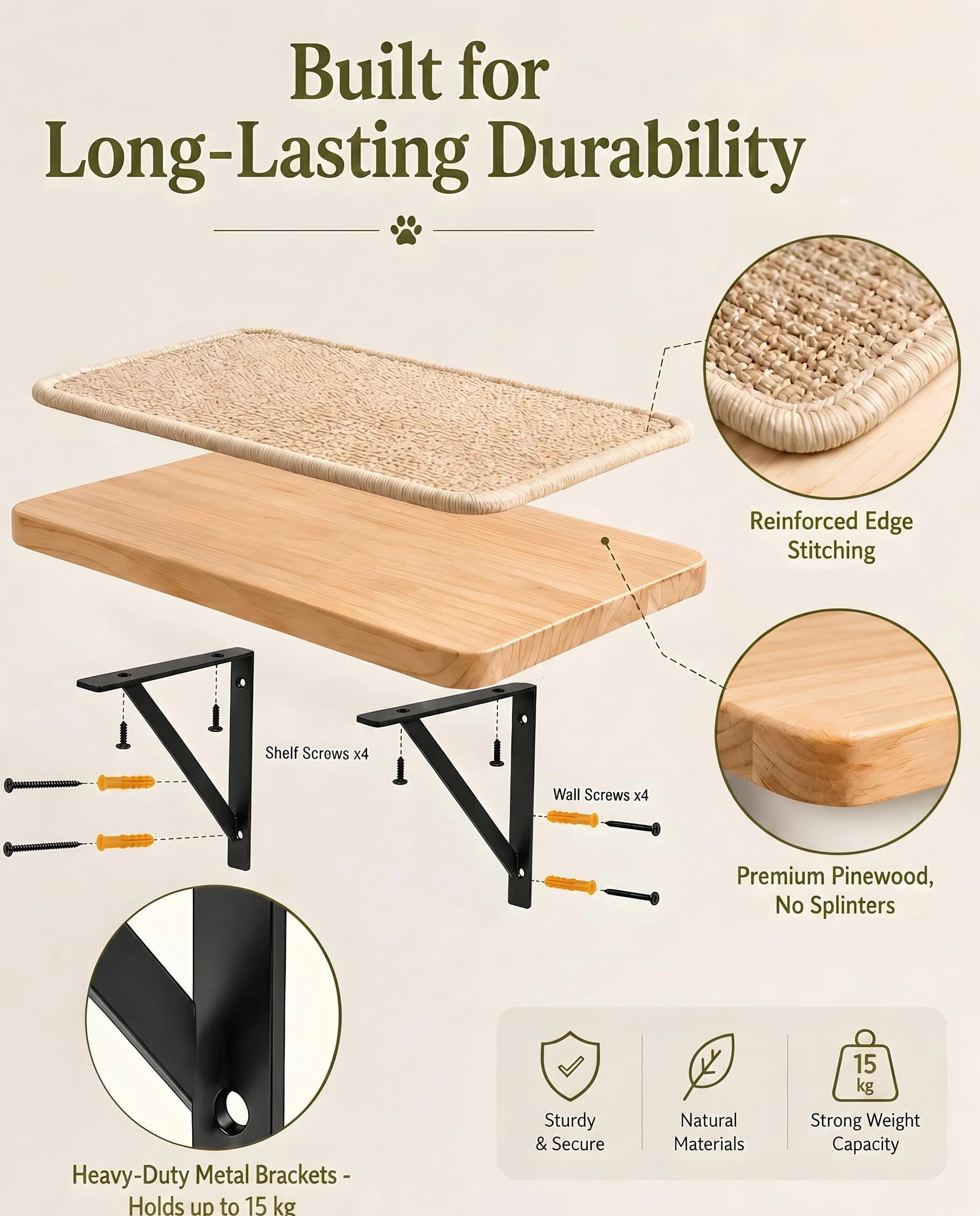 Gatos Escalada Pared Escalera Gato Juego de Pared con 2 Niveles Plataformas Cuadradas y Curvadas, Muebles de Pared de Madera para Gato Montado en Pared Juego para Escalar Jugar Dormir