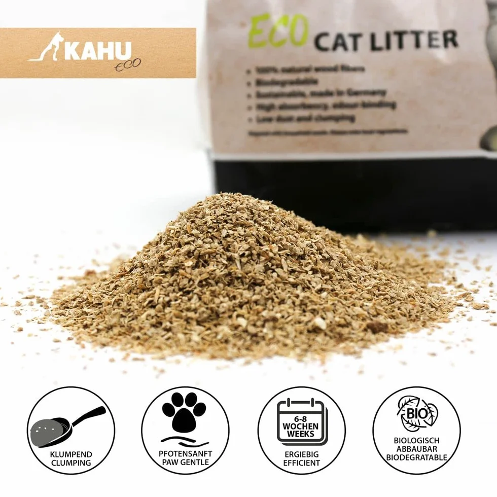 KAHU Eco 100% natural arena para gatos • arena natural • arena natural • Gránulos de madera orgánica • 100% compostables y biodegradables 17,2 kg (40 L)