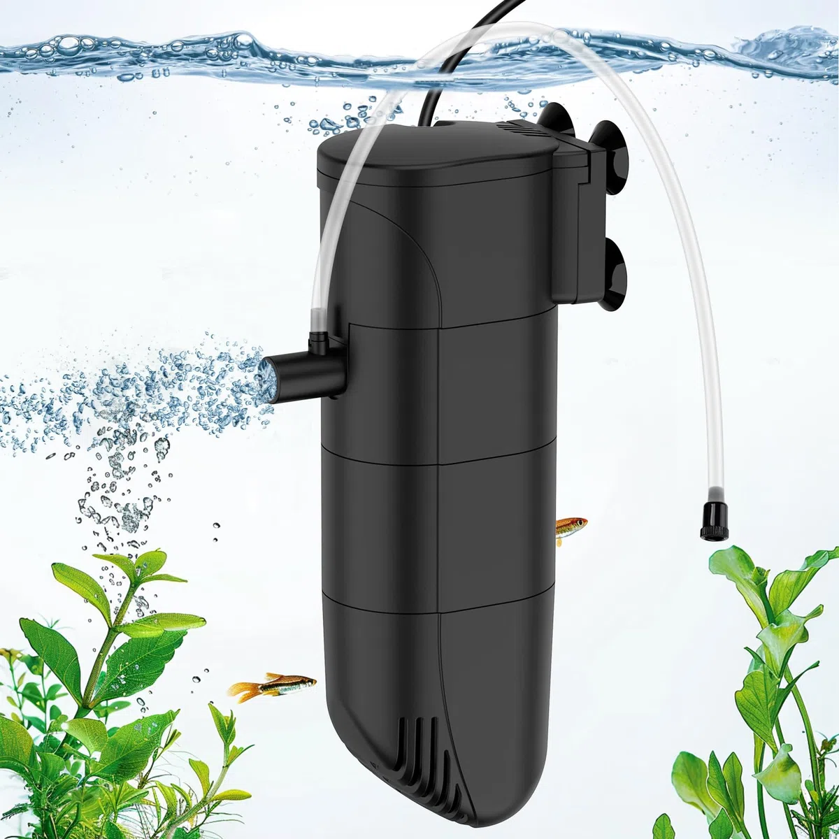 fishkeeper Filtro de acuario para 25-45 galones, filtro sumergible de 4 etapas en el tanque con flujo de aire ajustable, circulación de oxigenación por filtración (13 W 186 GPH)