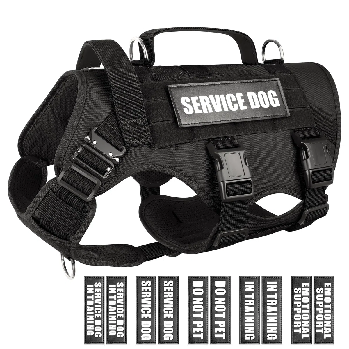 WINSEE Arnés para Perros de Servicio, Chaleco táctico MOLLE con 10 Parches para Mascotas, antitirones, Resistente, para adiestramiento y Paseos, Perros Grandes