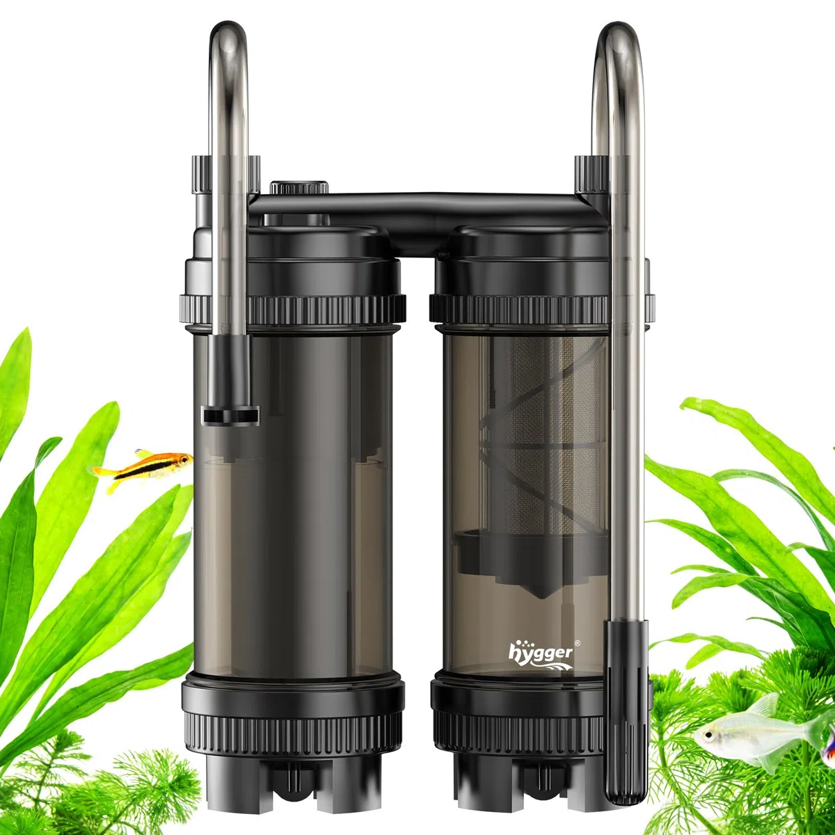hygger Filtro externo para acuario de 9 W, filtro de agua de doble flujo, 450 l/h, para colgar en el acuario, para recogida de peceras de 27 a 74 L, descarga de residuos para agua dulce y salada