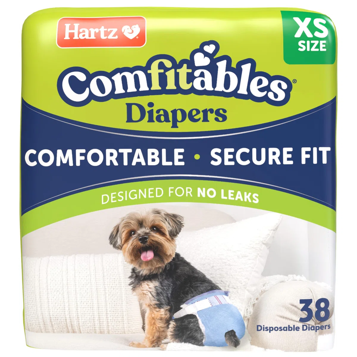 - Pañales Desechables para Perros Hartz Comfitables, Ajuste cómodo y Seguro, fáciles de Poner, pañales súper absorbentes para Perros y Hembras, Talla XS, 38 Unidades
